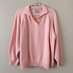 Vintage Venezia Sweater Women Tagged 22/24 Fit M/L Coral Pink Collar Long Sleeve